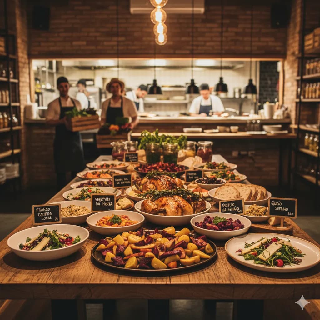 Prato gourmet elaborado com ingredientes frescos em um ambiente sofisticado.