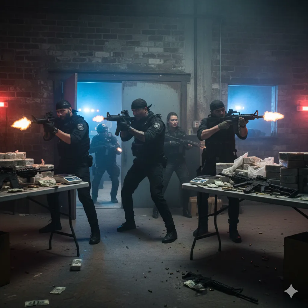 Policiais em ação durante operação contra o tráfico de drogas em São Paulo.